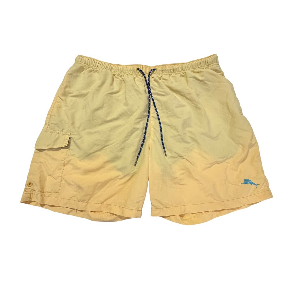 Tommy Bahama Relax Mens XL Yellow Swim Trunks Cargo Pocket Mesh Liner